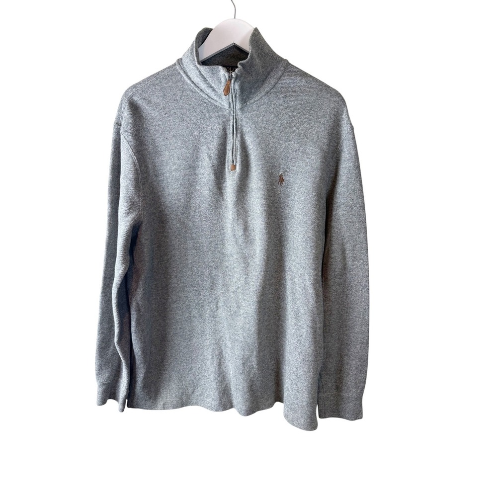 Polo Ralph Lauren Mens Quarter Zip‎ Pullover Sweater Heather Grey Cotton Large